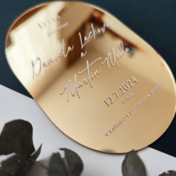 ideatree, oznámenie, svadba, svadobné oznámenie, luxusné oznámenie, zrkadlové oznámenie, zlaté oznámenie, transparentné, oznámenie s bielym textom, nové mesto nad váhom