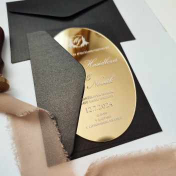 ideatree, oznámenie, svadba, svadobné oznámenie, luxusné oznámenie, zrkadlové oznámenie, zlaté oznámenie, transparentné, oznámenie s bielym textom, nové mesto nad váhom